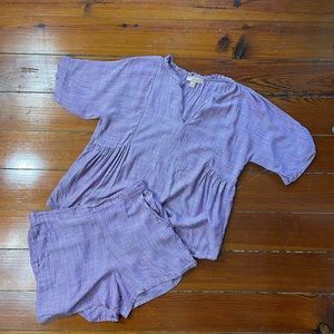 Kyra Purple Stripe Lounge Short Set - Size Medium